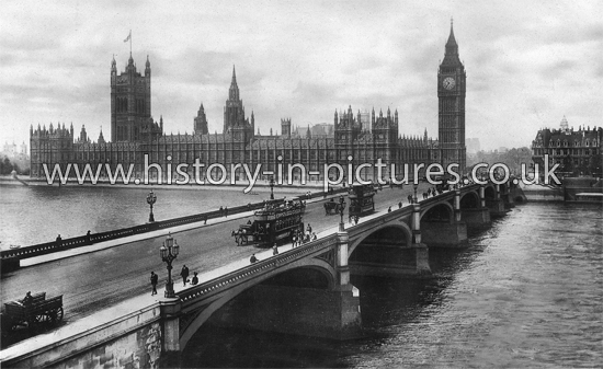 Westminster Bridge & Houses of Parliament, London. c.1921